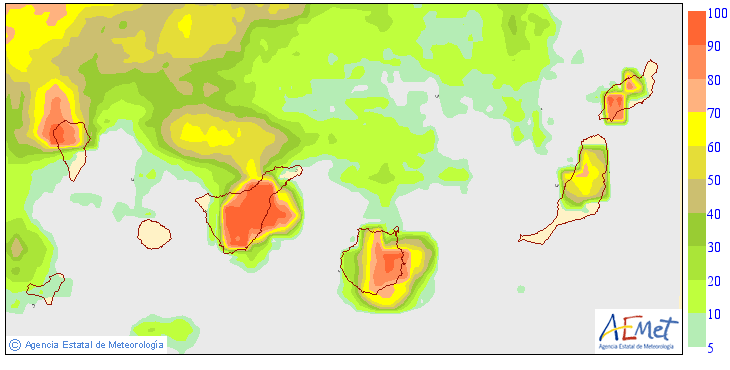 Probabilidad de lluvias hoy en Canarias