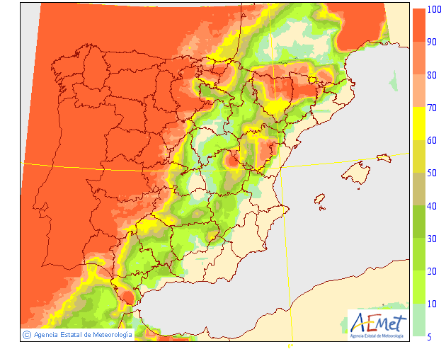 Probabilidad de lluvias hoy en la península y Baleares