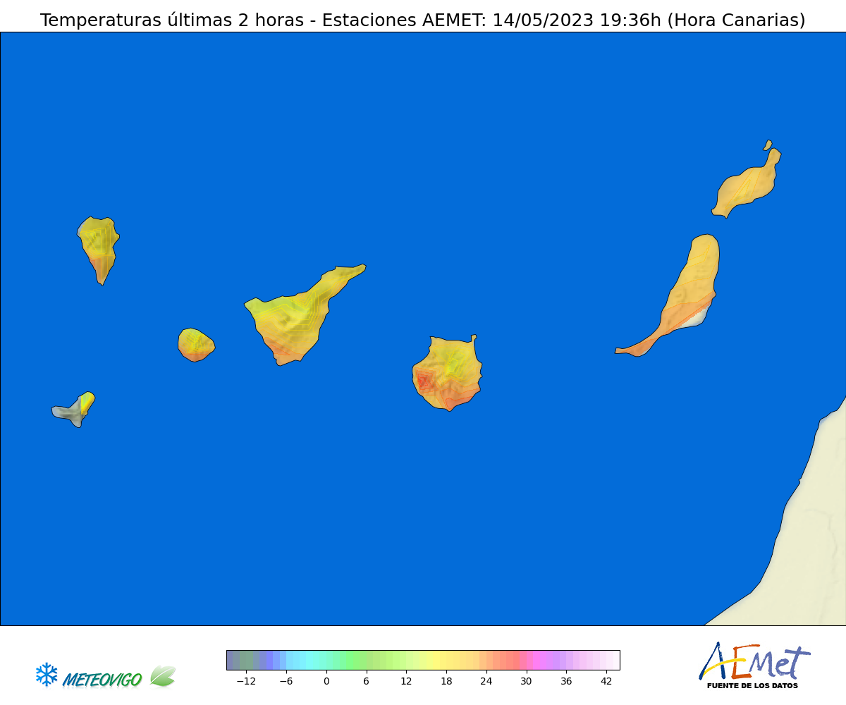 Temperatura hace en la red de estaciones de la AEMET en Canarias.