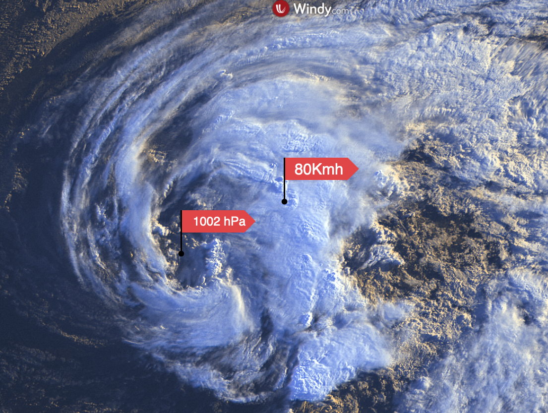 Imágenes de satélite y datos de la tormenta subtropical DON