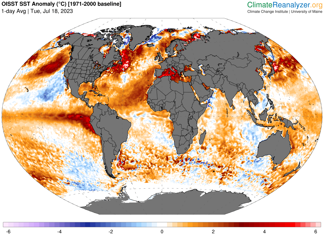 Mapa de anomalías térmicas oceánicas