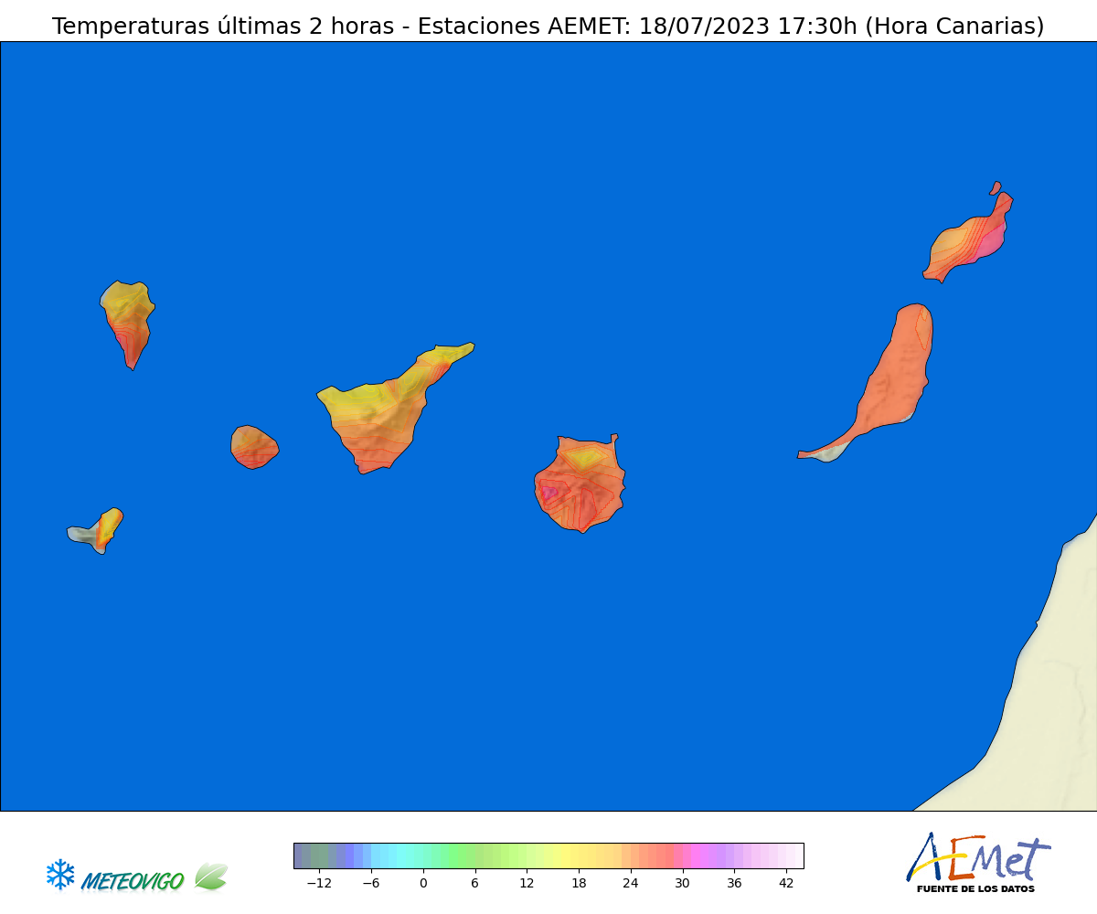 Mapa de temperaturas estaciones AEMET en Canarias