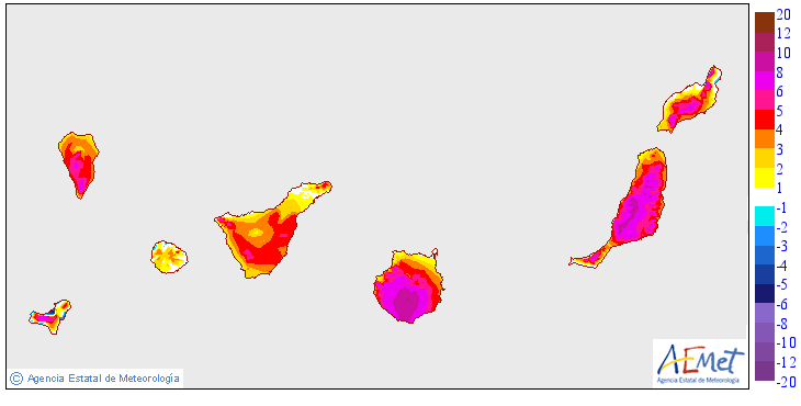 Variación de las temperaturas máximas en Canarias
