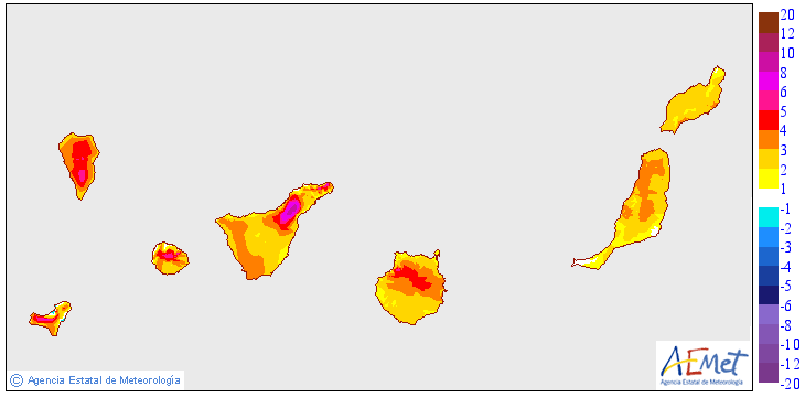 Variación de las temperaturas para el viernes 11 de agosto en Canarias