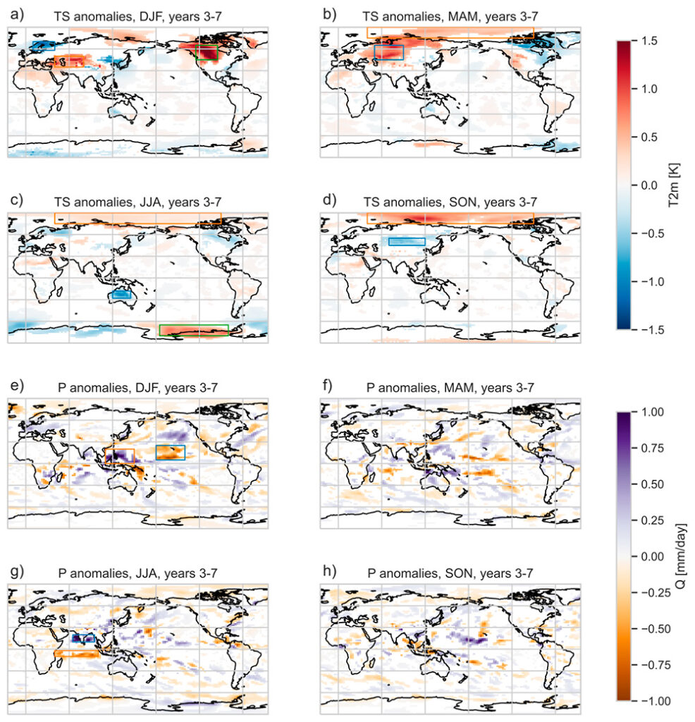 Simulación posibles consecuencias en las temperaturas y las lluvias a escala global por la erupción del Hunga Tonga
