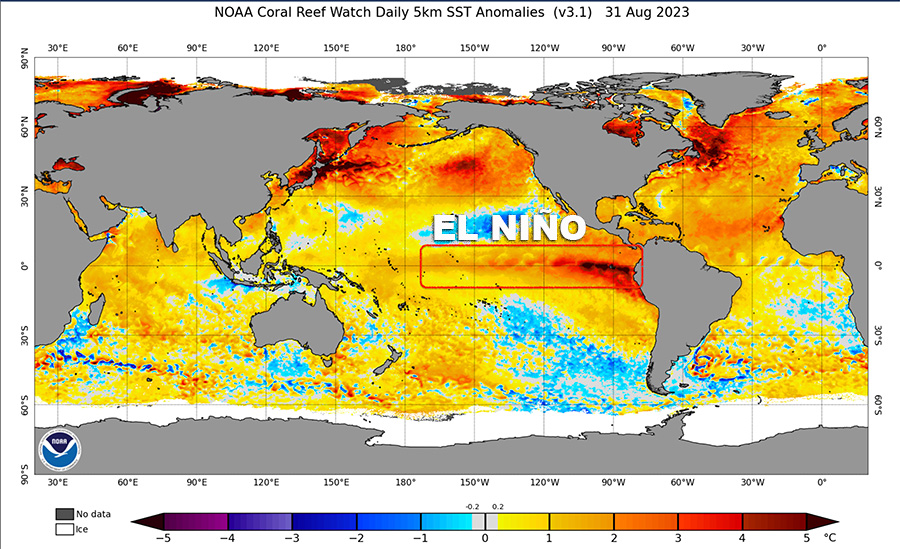 Mapa de anomalías térmicas marítimas