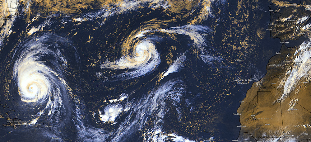Imágenes del satélite huracanes Margot y Lee