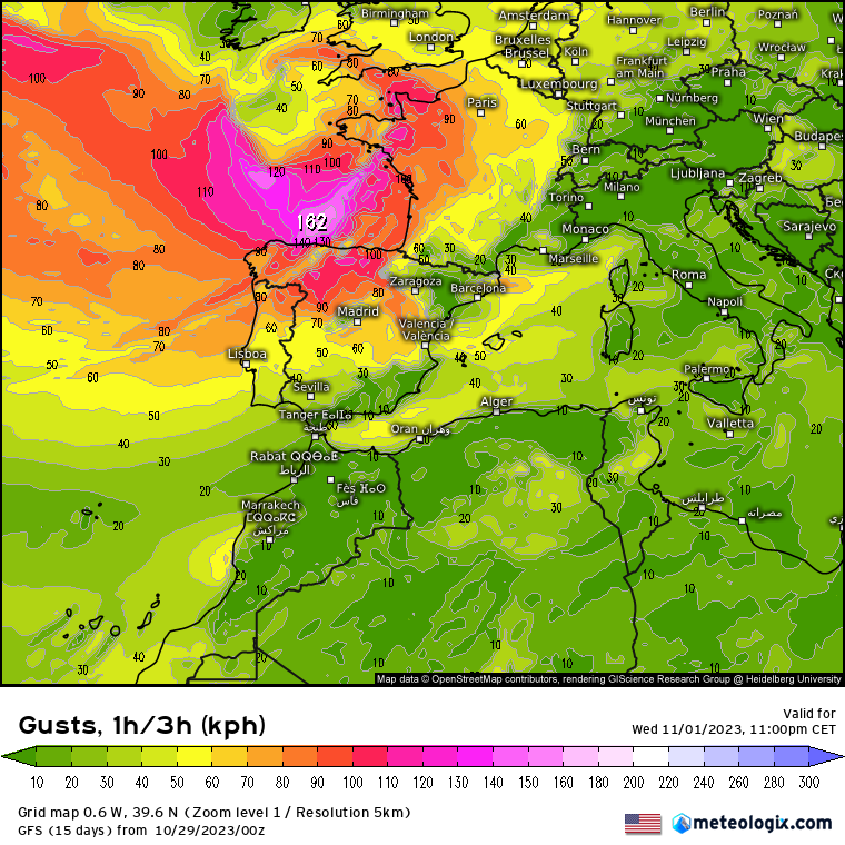 Actualiza el modelo GFS: la borrasca del miércoles sigue pasando muy cerca con intensos vientos