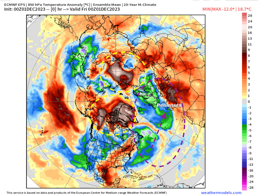 Mapa de anomalías térmicas