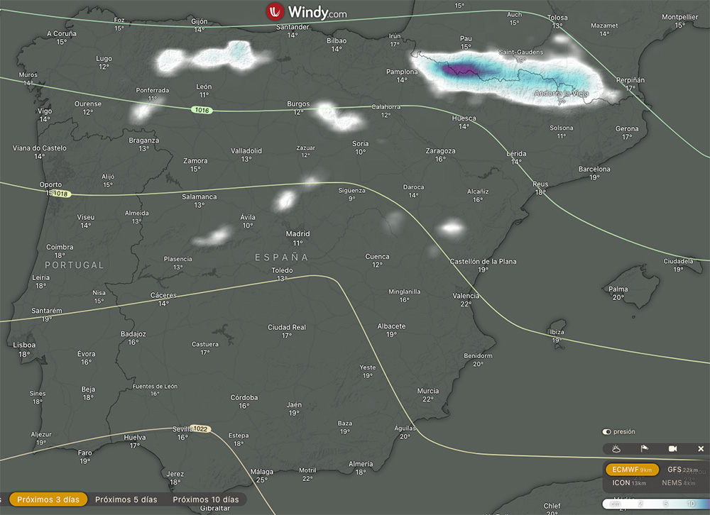 Mapa de nieve nueva acumulada