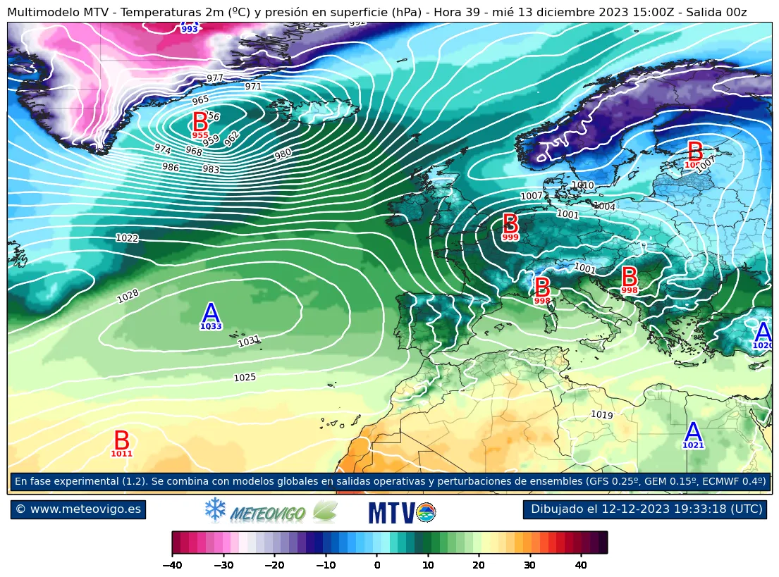Temperaturas en superficie mapa modelo MTV
