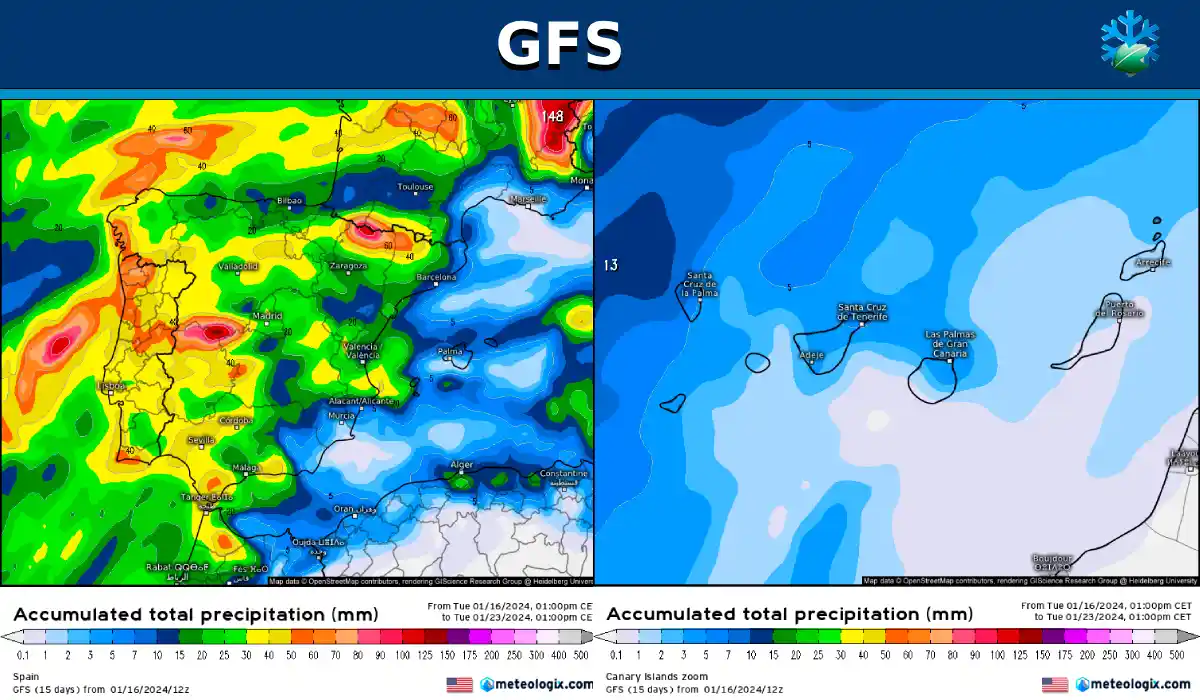 Este es el pronóstico de lluvias del modelo GFS para los próximos 7 días