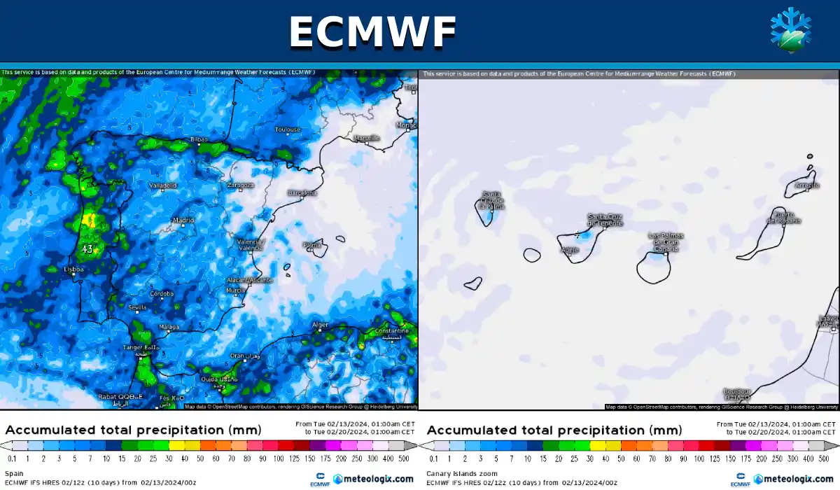 Pronóstico de lluvias para los próximos siete días del modelo europeo
