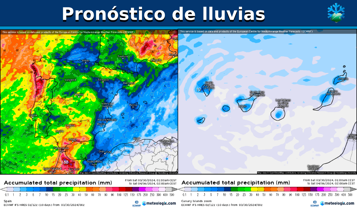 Según el modelo europeo toda esta lluvia va a caer en los próximos 7 días