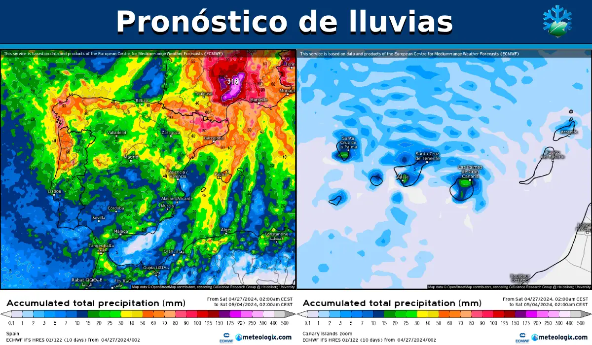 Actualizamos los mapas de precipitación acumulada a siete días: ¿seguimos observando lluvias repartidas y abundantes?