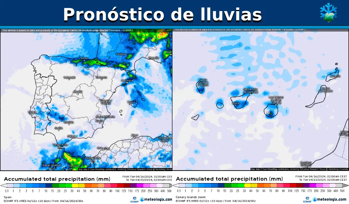 Estas son las lluvias previstas para los próximos 7 días en España por el modelo europeo