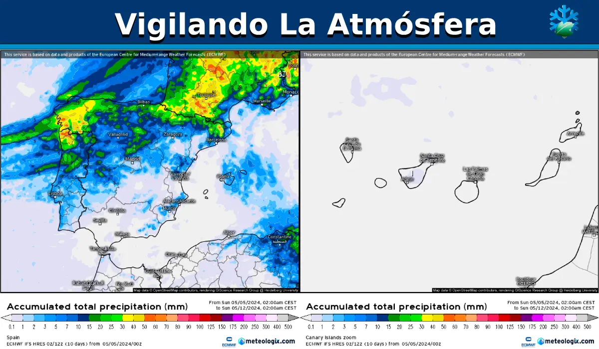 Estas son las lluvias previstas en España durante los próximos siete días según el modelo europeo