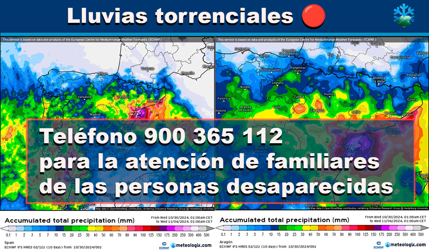 Mapas de lluvias y teléfono para familiares de personas desaparecidas por la Dana