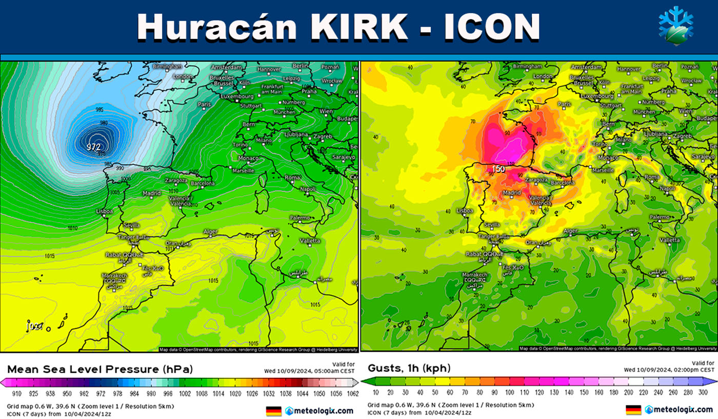 Mapas del ciclón Kirk