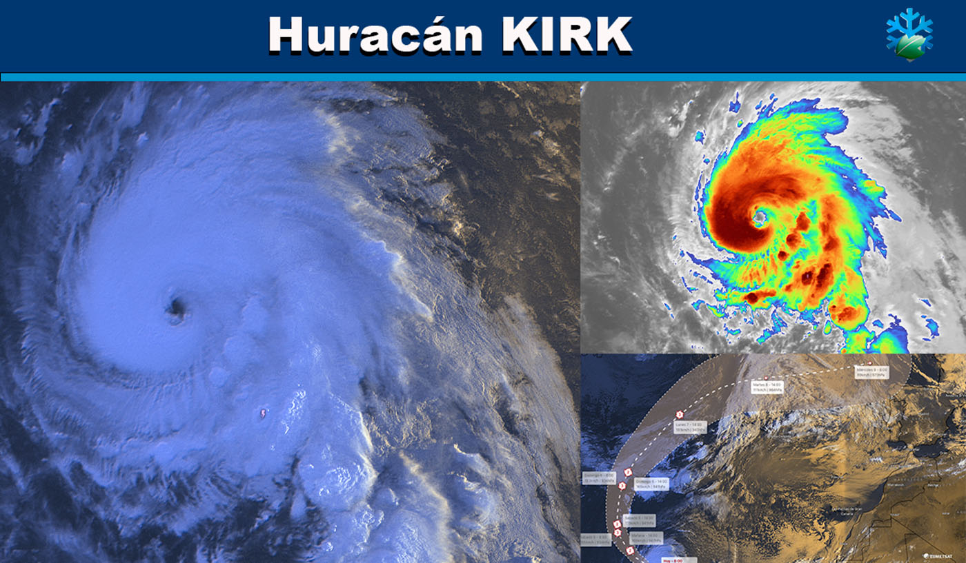 Imágenes del satélite y trayectorias del huracán Kirk