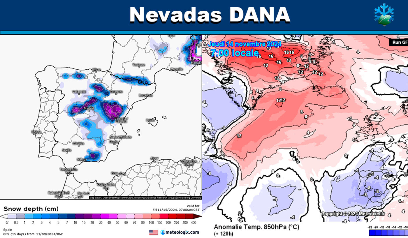 Mapas meteorológicos, DANA con nevadas sobre España