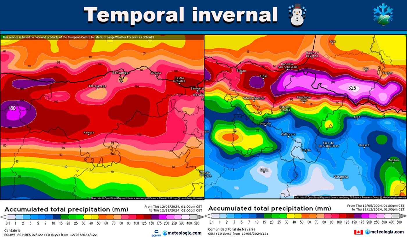 Mapa de lluvias temporal invernal