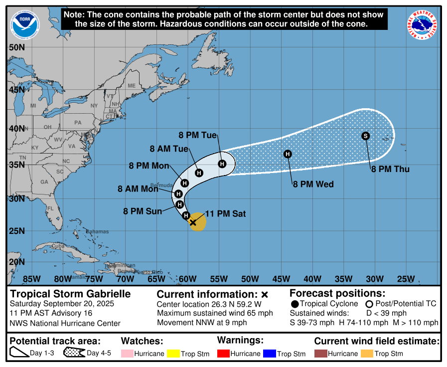 Hurac&aacute;n Gabrielle trayectoria