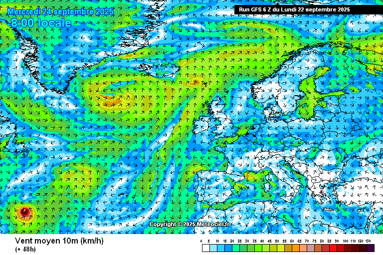 GFS vientos Gabrielle