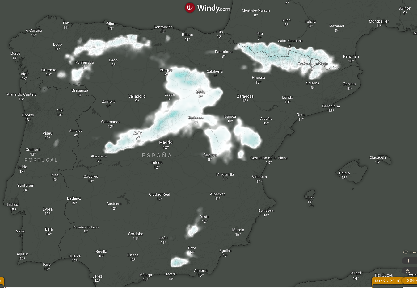 Mapa de extensi&oacute;n de nevadas