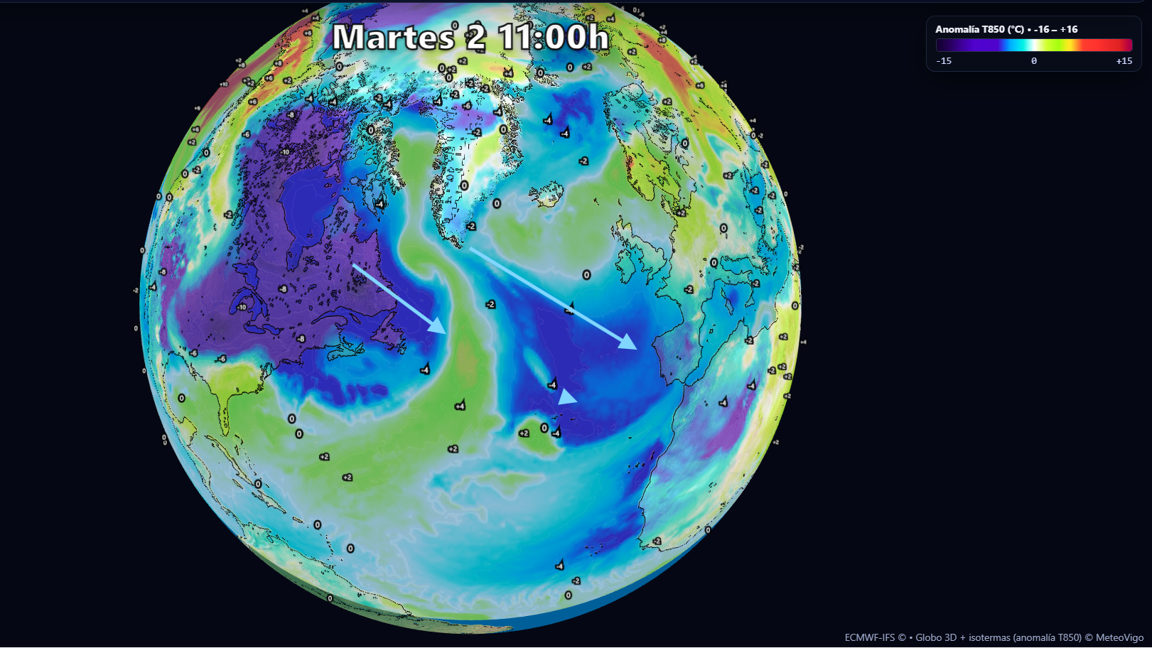 Mapa de anomalías térmicas