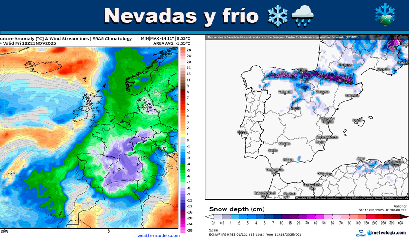 Mapas meteorológicos, frío y nieve