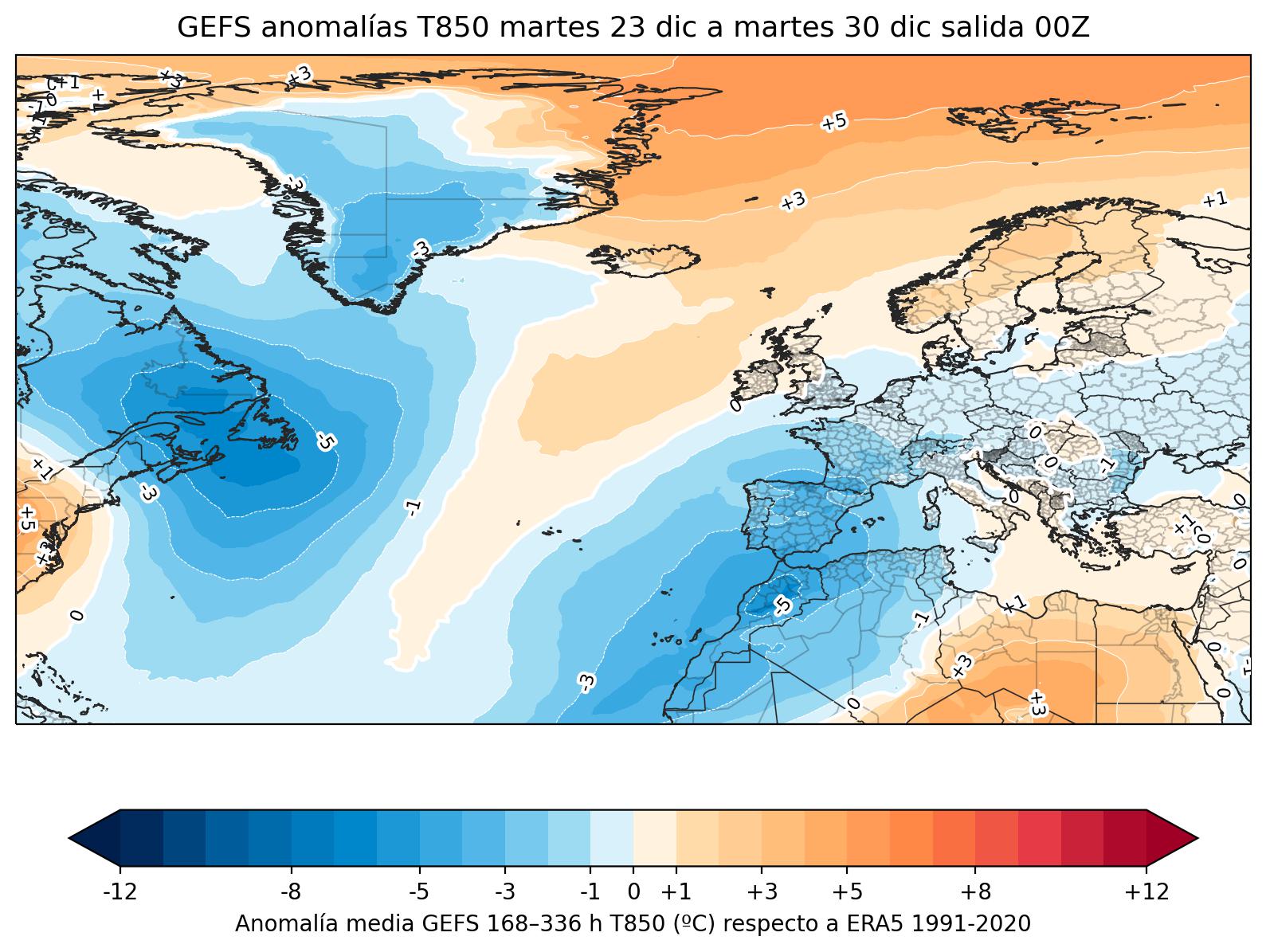 Anomal&iacute;as temperaturas 850 hPa
