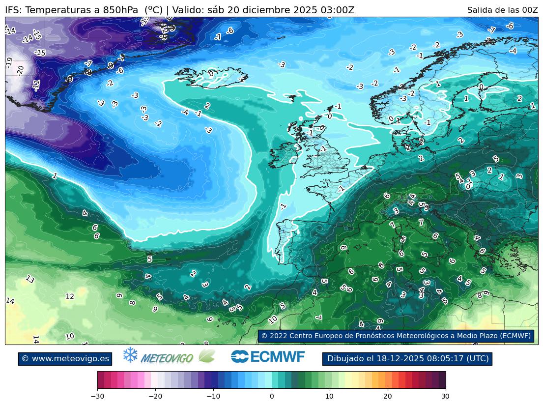 Mapa temperaturas 850 hPa