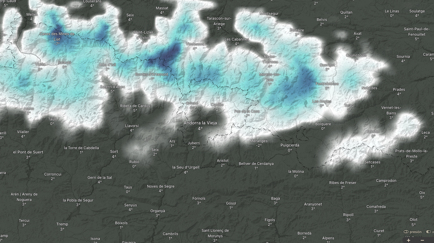 Mapa de nieve en Catalu&ntilde;a