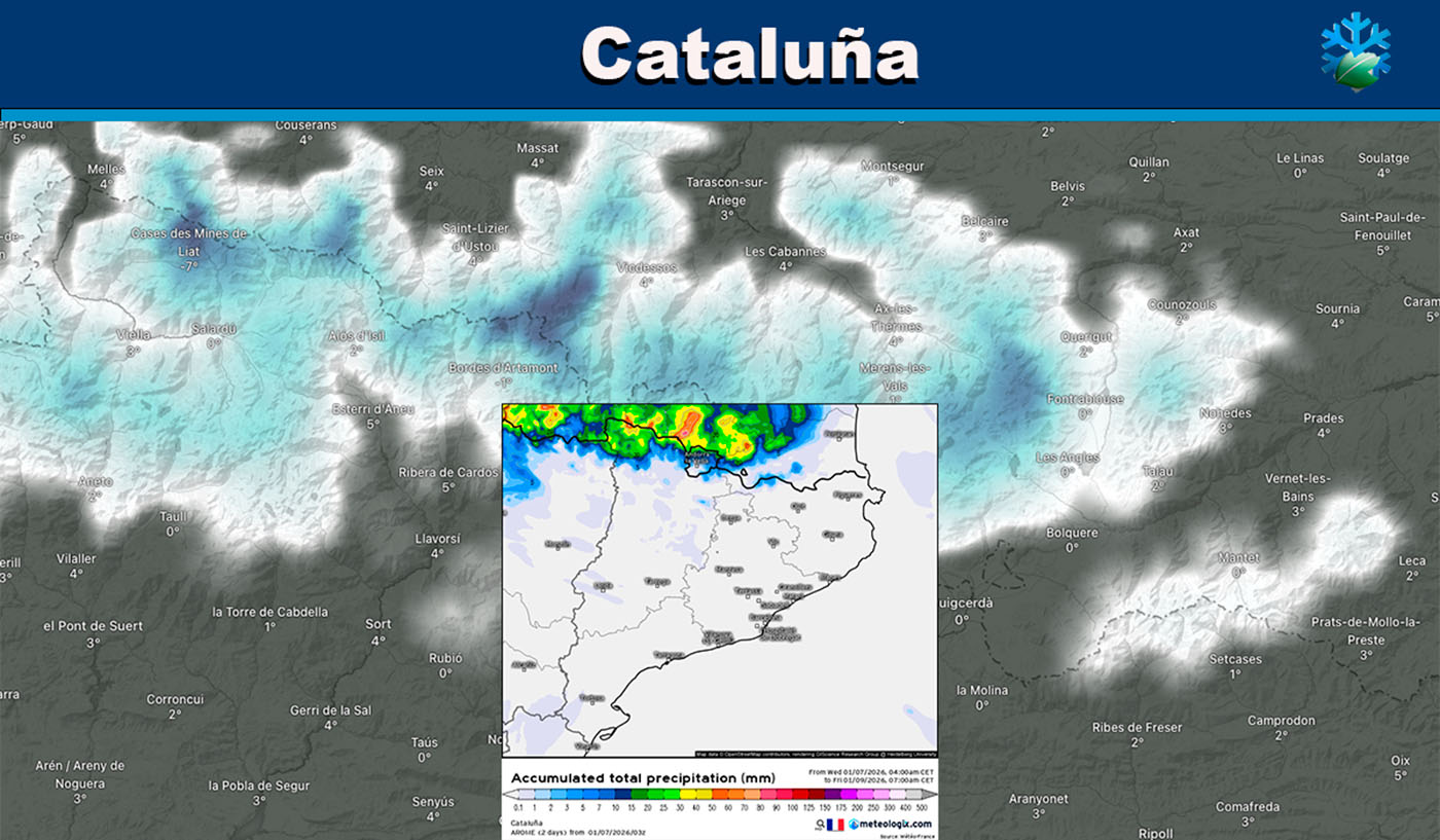 Mapa de lluvias y nevadas en Cataluña