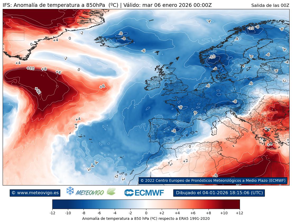 Mapa de anomalías térmicas