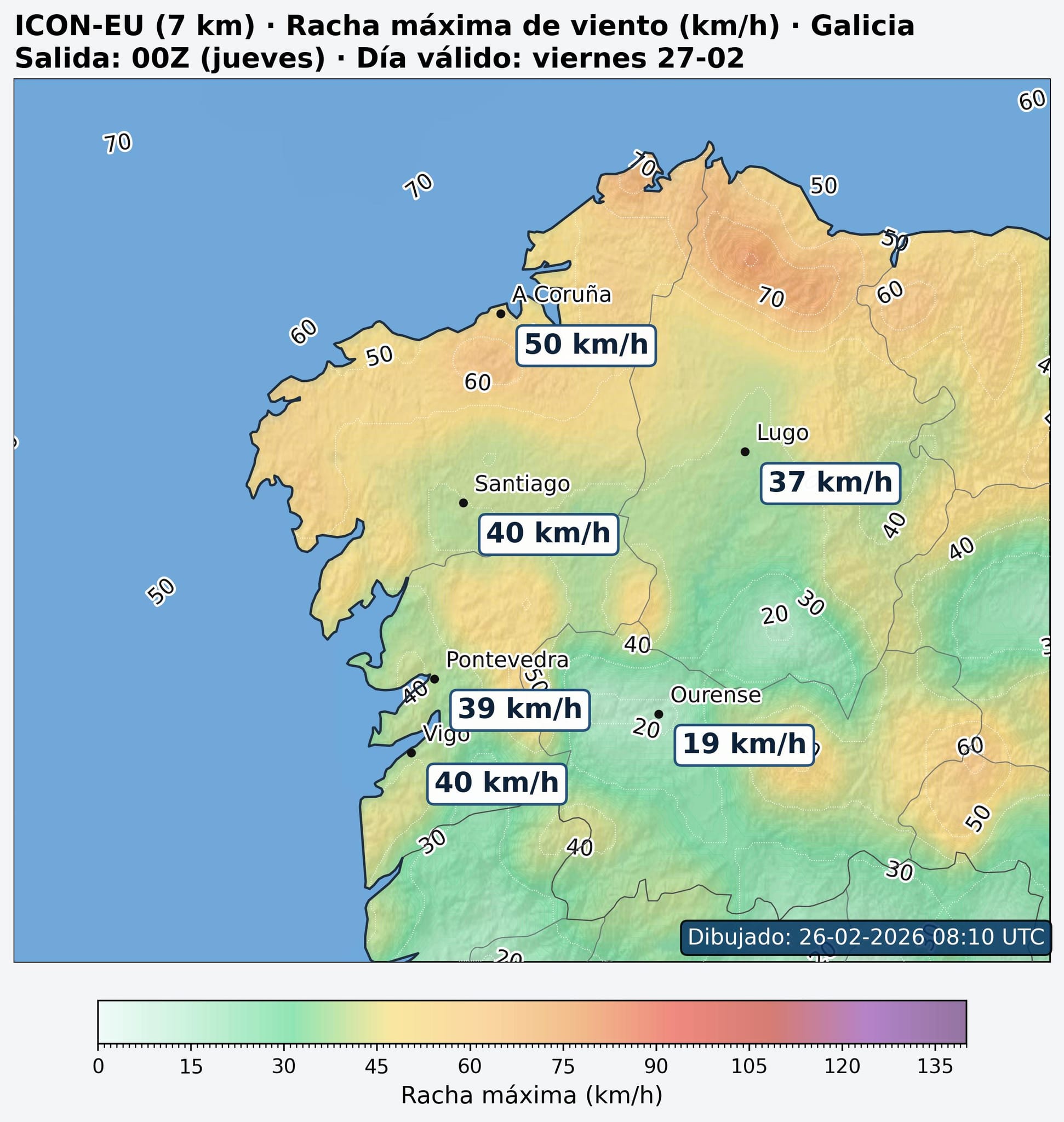 Rachas de viento Galicia