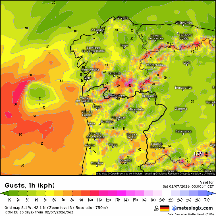 Rachas de viento borrasca Marta