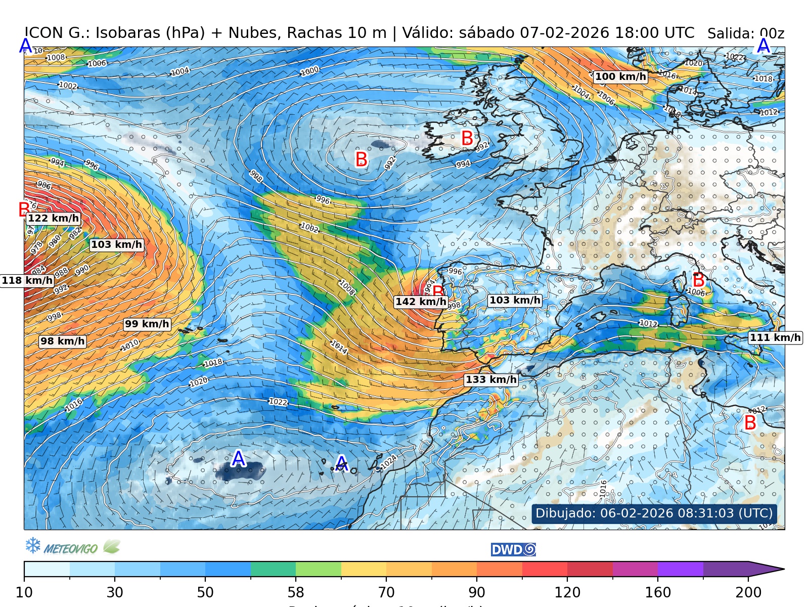 Rachas de viento Marta