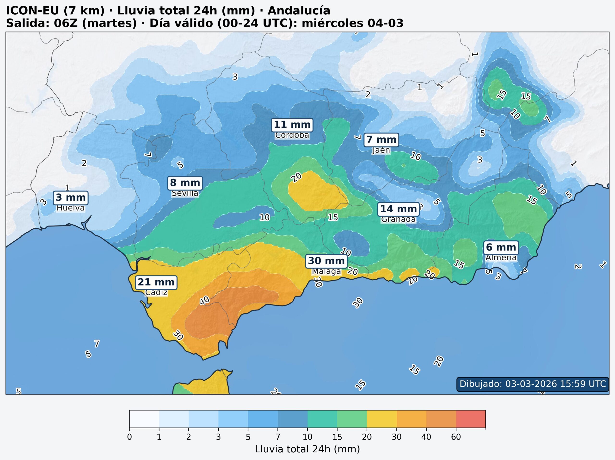Mapa lluvia 24h Andaluc&iacute;a