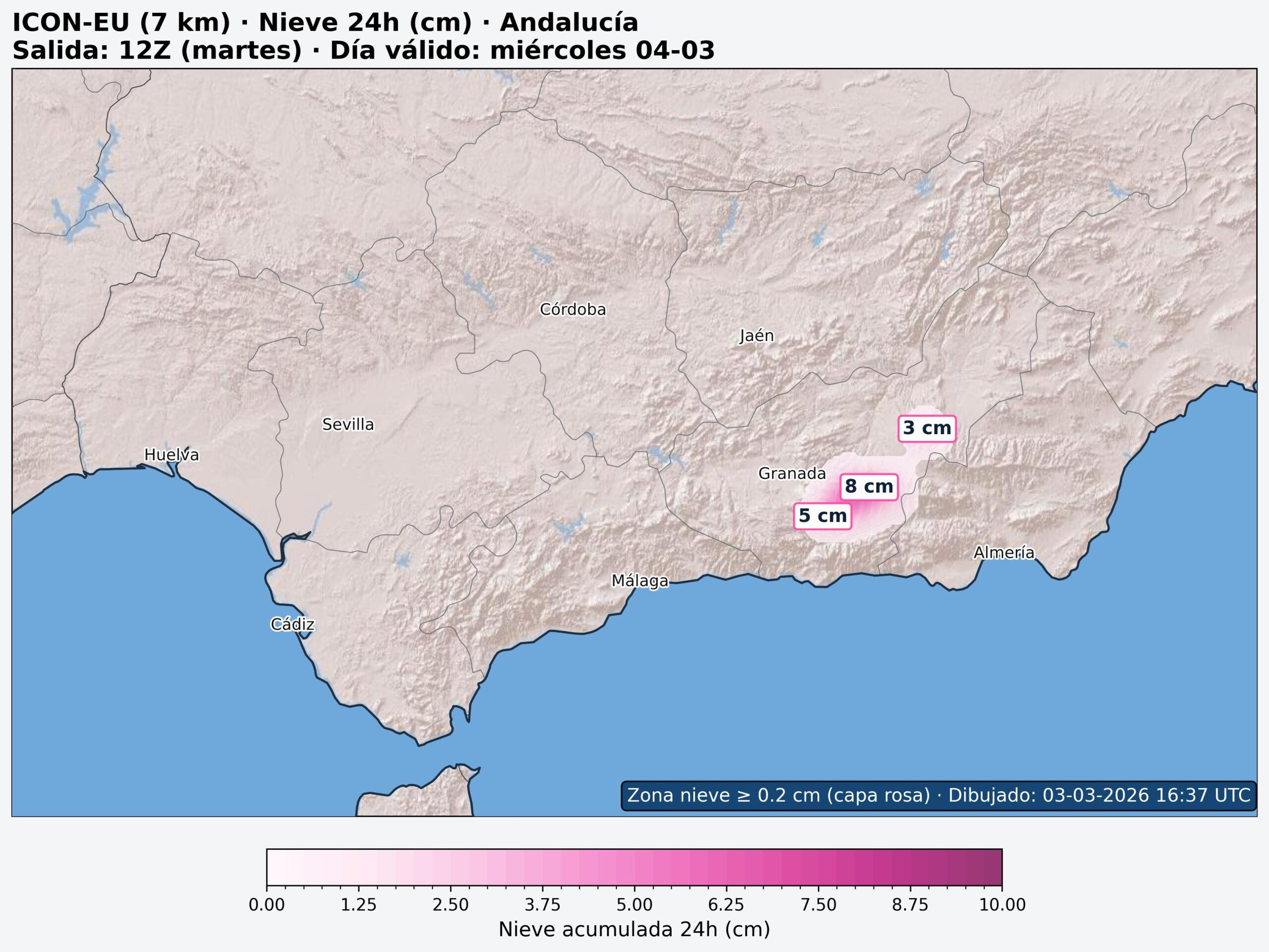Mapa nieve 24h Andaluc&iacute;a