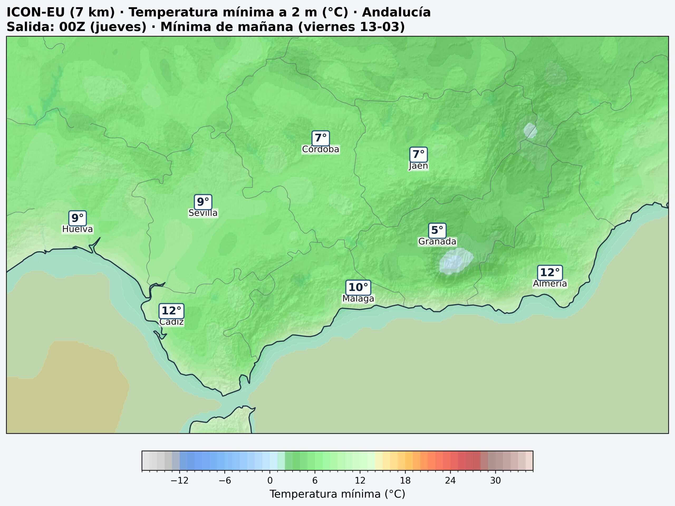 Temperatura m&iacute;nima Andaluc&iacute;a