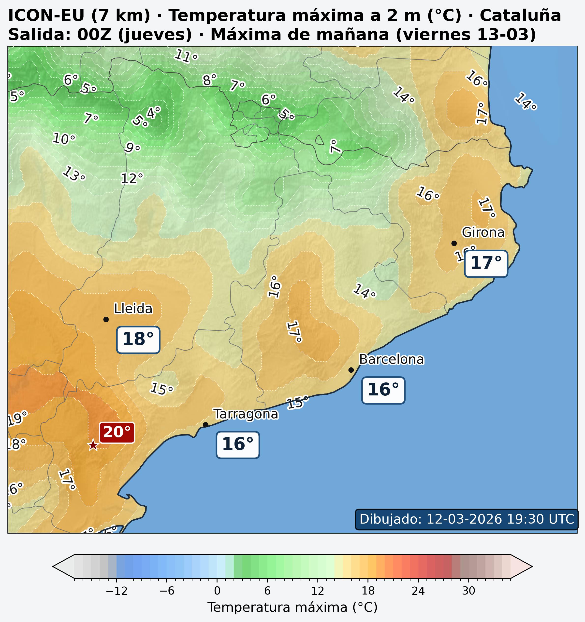 Temperatura m&aacute;xima ma&ntilde;ana Catalu&ntilde;a