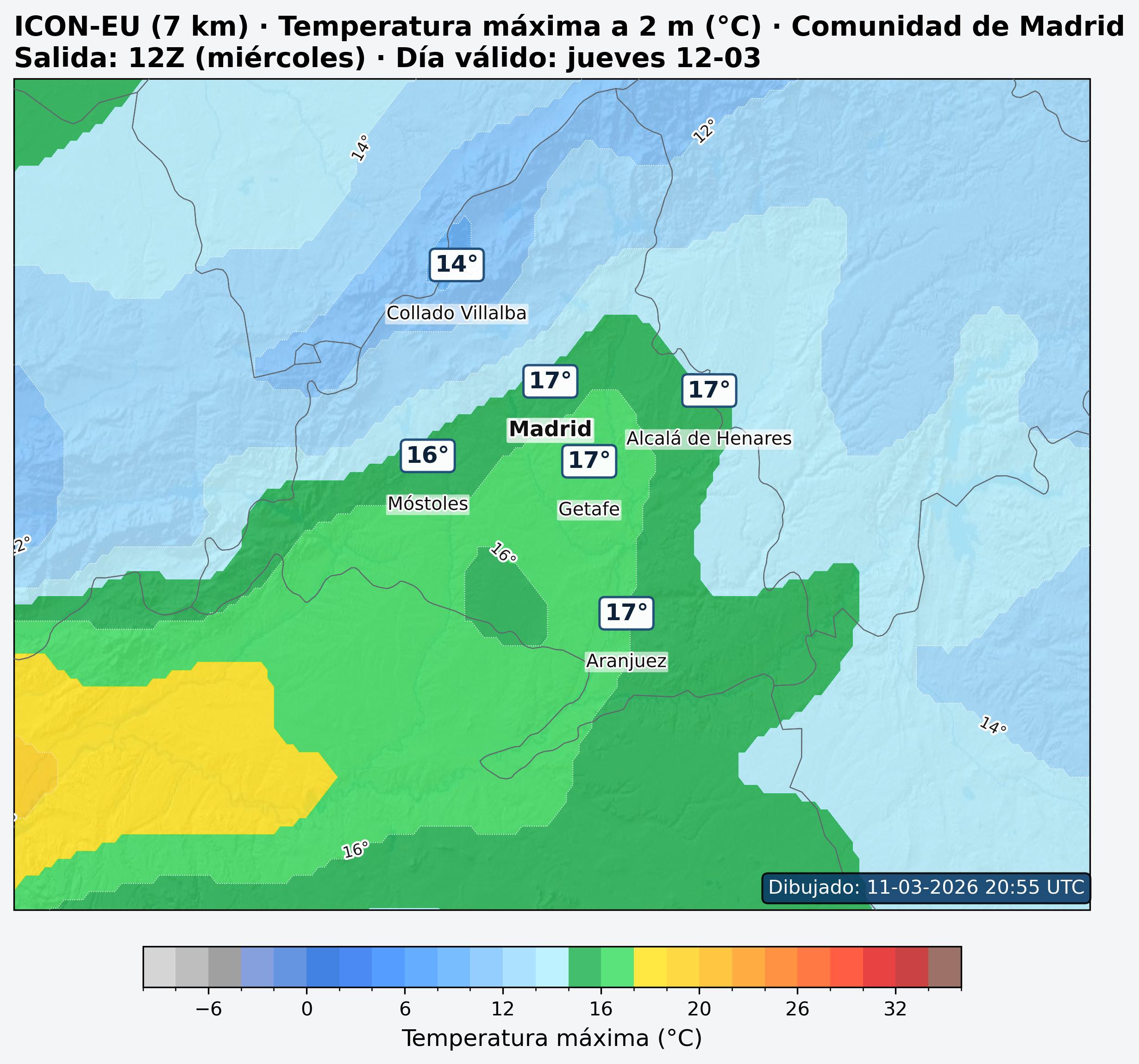 Temperatura m&aacute;xima ma&ntilde;ana Comunidad de Madrid