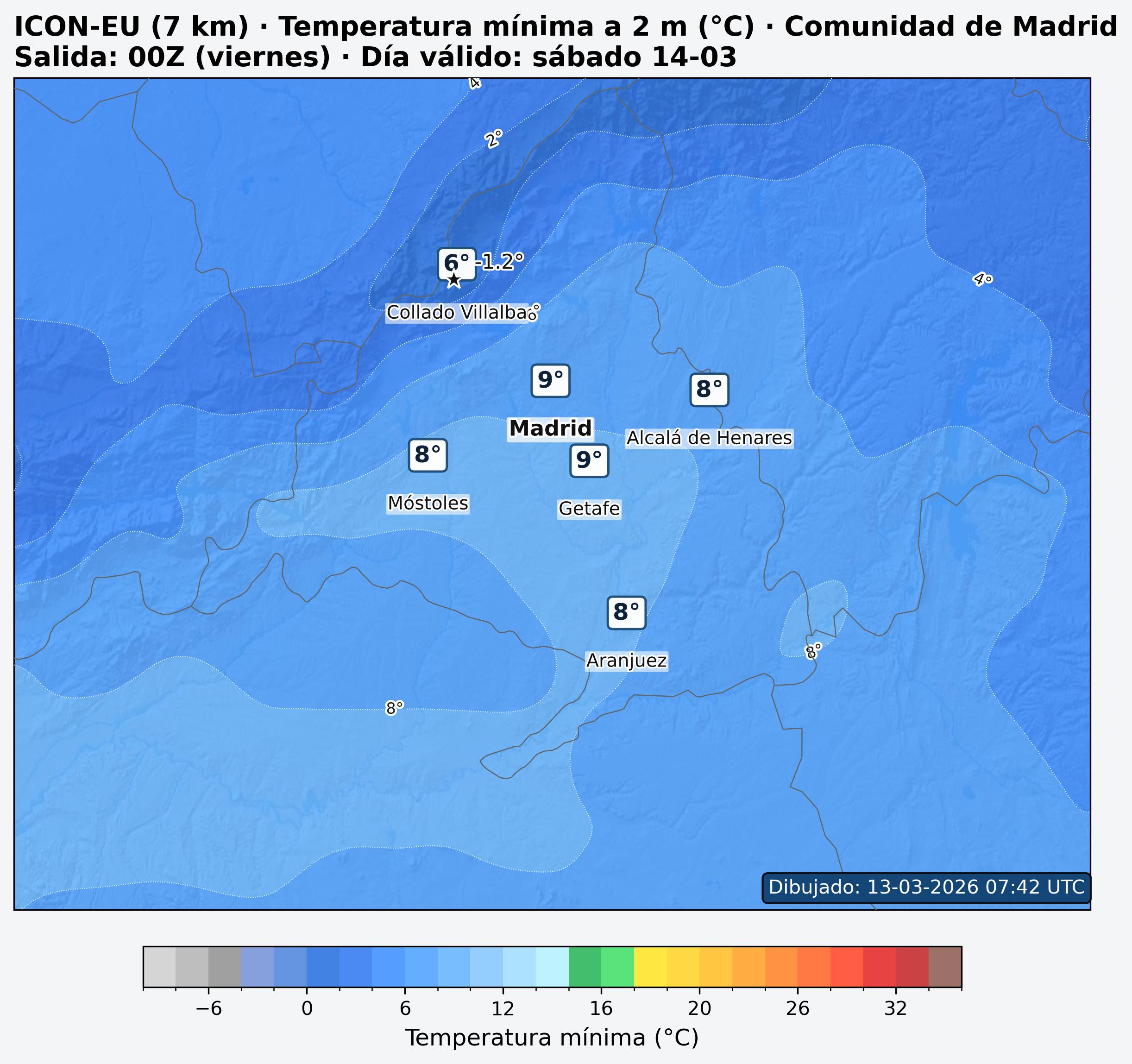 Temperatura m&iacute;nima Comunidad de Madrid