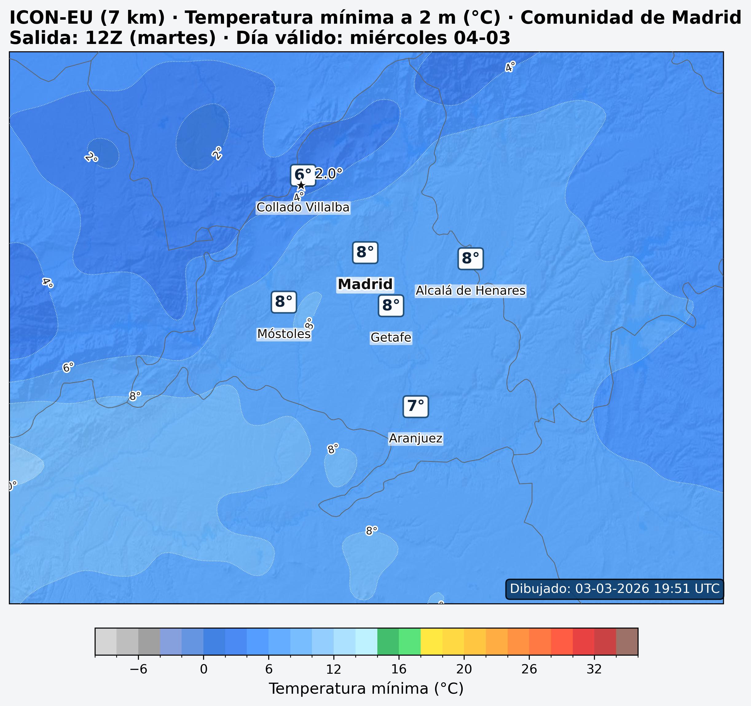 Temperaturas m&iacute;nimas Comunidad de Madrid
