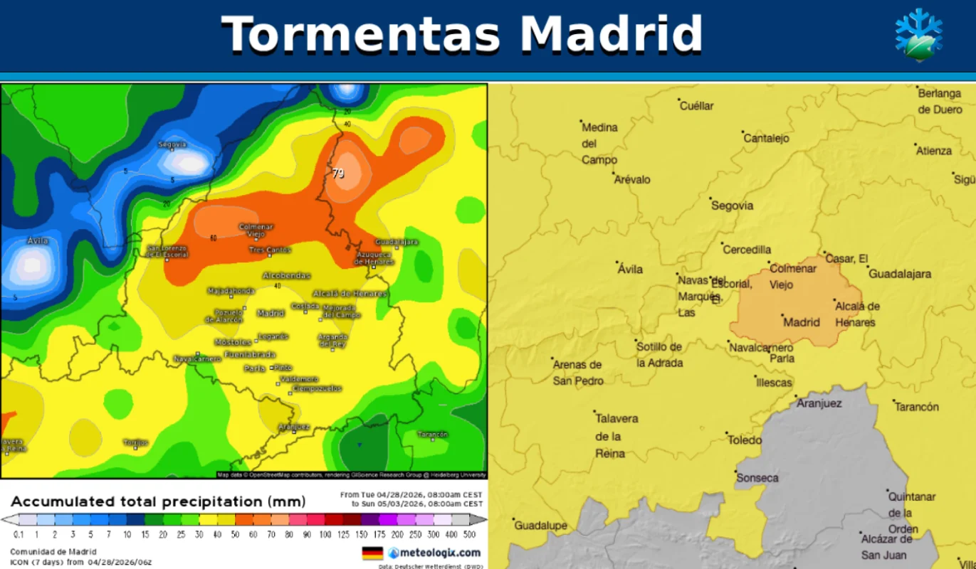 Mapas lluvias y avisos Madrid