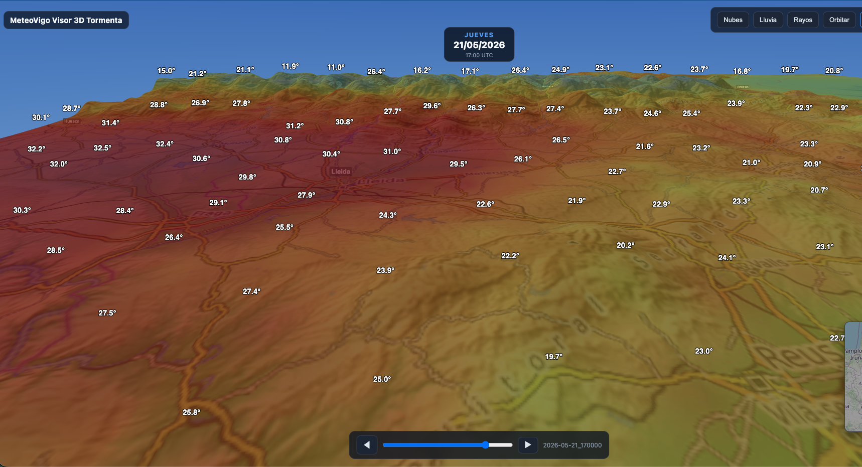 Mapa de temperaturas modelo MV-WRF