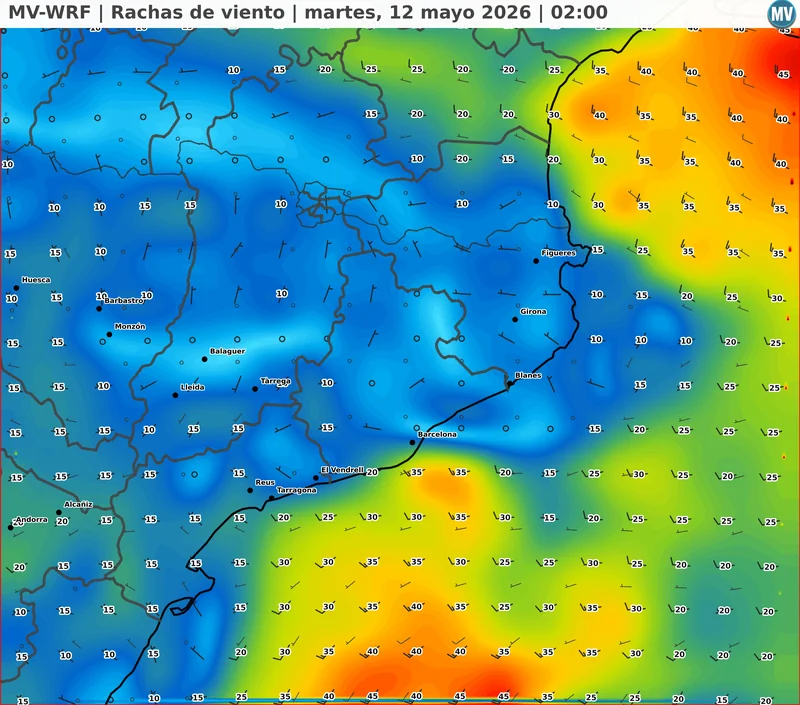 Rachas de viento modelo MV-WRF
