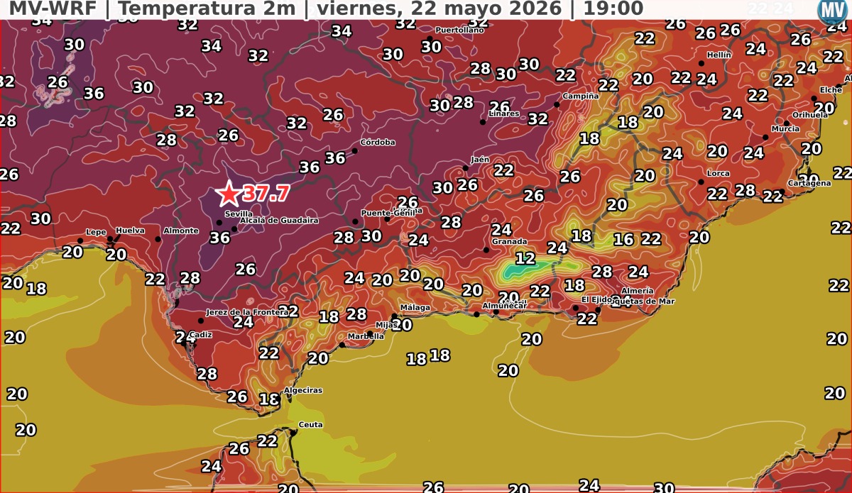 Temperatura en Sevilla, mapa